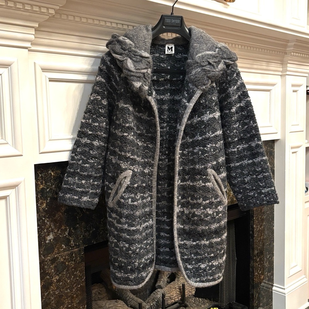 Missoni knit Wool Blend green gray coat with knit wide collar sz.2